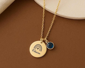 Schoolchild Necklace Personalized with Name and Birthstone, Encouragement Necklace for School Enrollment, Back to School Gift