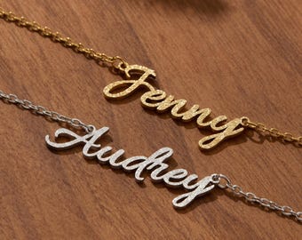 Custom Name Necklace, Script Name Nameplate, Personalized Gold Letter Necklace, Dainty Silver Jewelry, Gift for Mom, Birthday Gift Her
