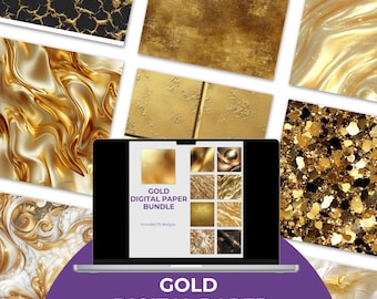 Gold Digital Paper Bundle | Luxury Gold Glitter & Metallic Backgrounds | Glam Digital Paper Pack | Scrapbooking, Crafts, Canva Designs