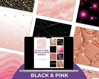 Pink & Black Glitter Digital Paper | Glam Backgrounds (75 Designs) (Digital Download)