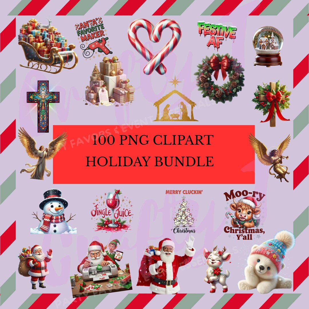 Christmas Clipart PNG Bundle | Santa, Winter, Cozy Designs (instant ...