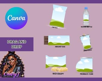Editable Party Favor Mockup Bundle| Drag and Drop| Chip Bag, Capri Sun, Hershey, Rice Krispie, Water Bottle, and more