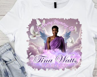 Editable Custom Memorial Shirt – Angel Wings Remembrance Tee, Photo Keepsake (Digital Download)