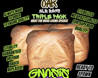 3-Pack of Oak Wood Substrate 3lb Bags (9lbs)! - Sterilized and Ready for Spawning to Bulk! (Great for Wood Loving Mushrooms)