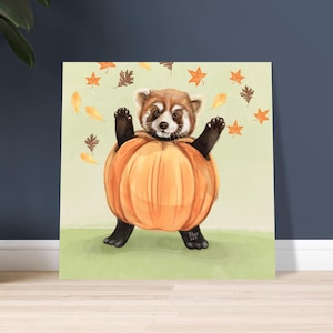 Arte de Halloween / Decoración de otoño / Impresión digital de panda rojo en acuarela / Descarga instantánea / Archivo imprimible
