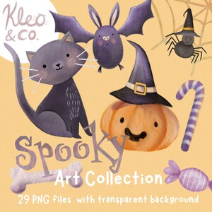 Bundle clipart mignon et effrayant Halloween PNG aquarelle téléchargement immédiat