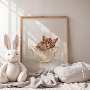 Whimsical Wall Art Nursery Watercolor Painting Beatrix Potter Kitten Cottagecore Printable Digital Download Art Gift for Mom and Cat Lover