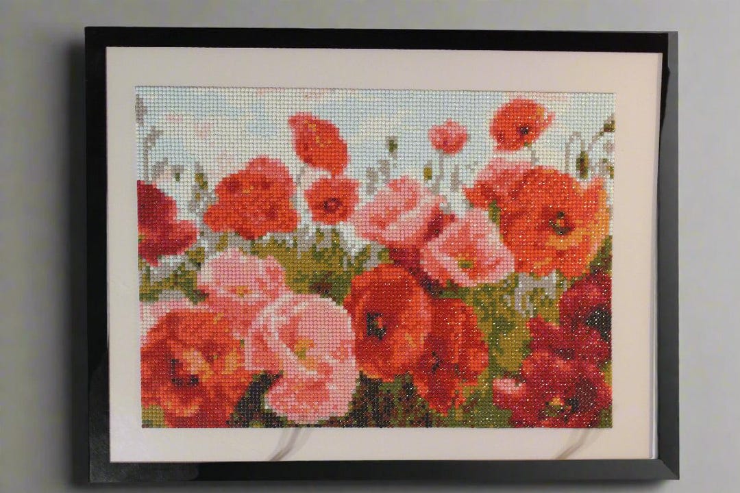 Diamond Art Painting With Red and Pink Poppies Amongst a Brilliant Blue ...