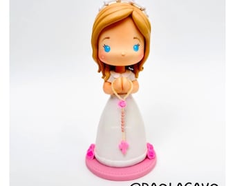 Custom made girl figure, Holy communion, Baptism, Christening cake topper, handmade air dry clay figure
