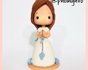 Custom made girl figure, Holy communion cake topper, Baptism cake topper, Christening cake topper, Personalized, Cold porcelain