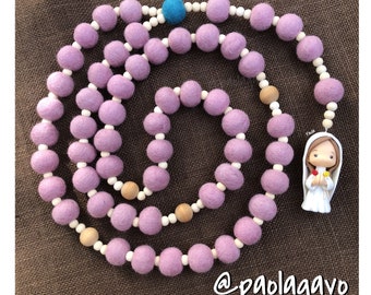 Handmade Rosa Mystica Wall Rosary - Felt & Wood Beads Habdmade Rosary - Catholic Faith Gift