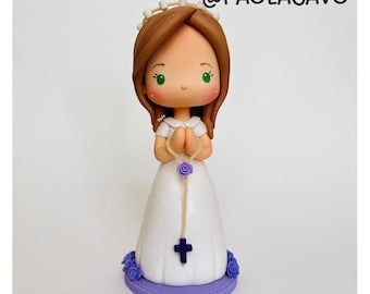 Custom made girl figure, Holy communion, Baptism, Christening cake topper, handmade air dry clay figure