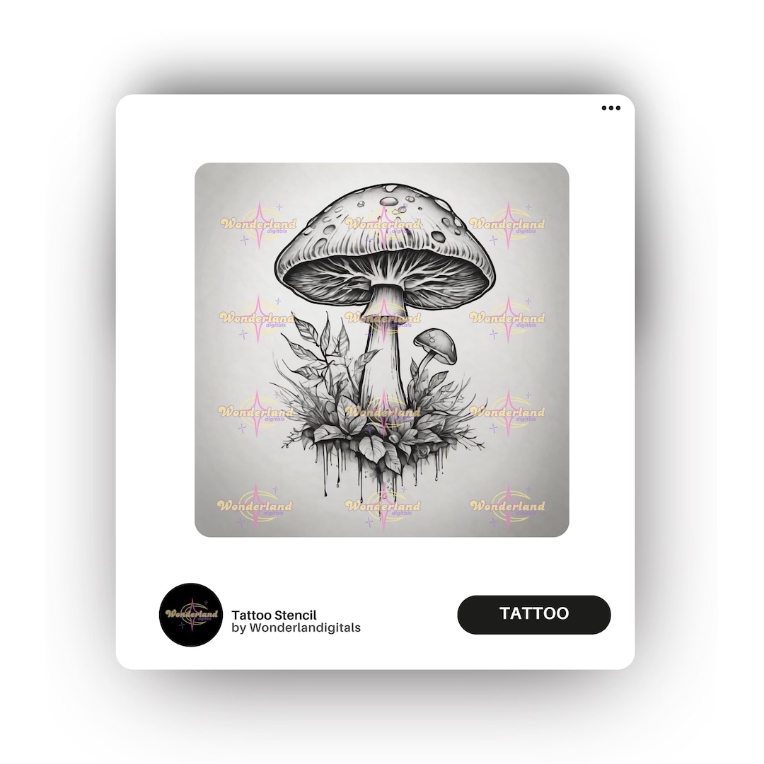 Mushroom Tattoo Stencil - Botanical Line Art - Nature-inspired Fungi ...