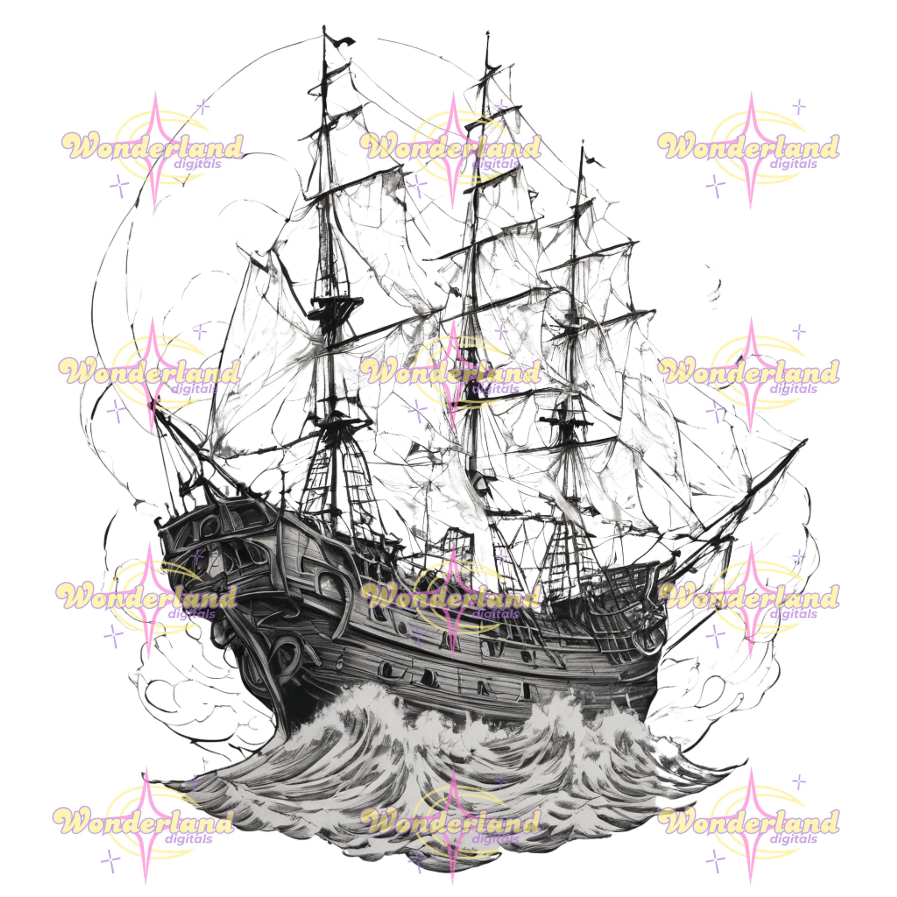 Ship Tattoo Stencil - Vintage Nautical Tattoo Design - Digital Download ...