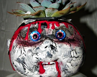 OOAK Oh What a headache Succulent Planter Cabbage Patch Doll Head Gone Vampire Horror Halloween Gothic