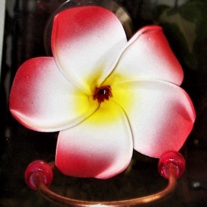 HAND CRAFTED. Copper Window Mount Hummingbird Feeder. Realistic 2 1/2" Foam Plumeria Flower