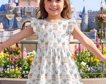 Floral Coquette Winnie the Pooh and Friends Ruffle Dress, Disneyland Dress, Pooh Birthday Theme Gift