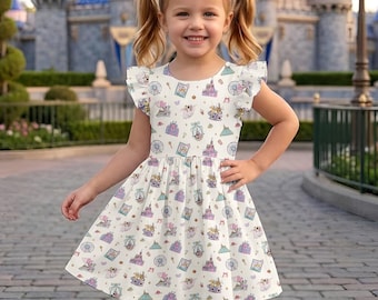 Retro Pastell Farbe Disneyland Kid Rüschen Ärmel Kleid