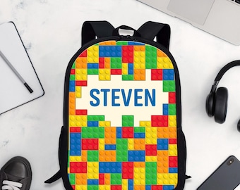 Custom Name Building Blocks Backpack, Master Builder Schoolbag