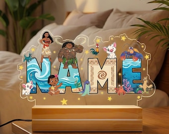 Luz de noche con nombre personalizado de Moana, regalo personalizado para los amantes de Moana
