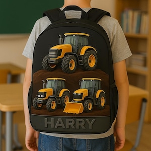 Custom Tractor Backpack, Personalized Boys Farm Vehicles Backpack, Back To School Bag, Tractor Lover Gift