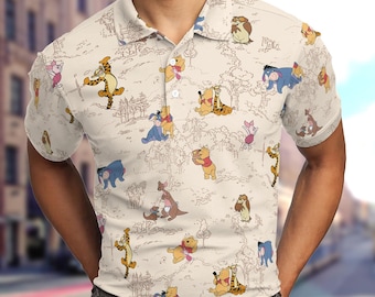 Retro Winnie The Pooh Men Polo, Pooh Lover Gift