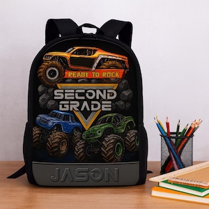 Custom Monster Truck Backpack, Personalized Boys Truck Backpack, Back To School Gift For Boys, Custom School Bag