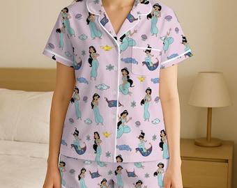 Princess Jasmine Women Pajamas Short Set, Disney Aladdin Pjs