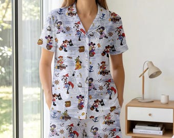 Blue Disney Pirate Blanket Women Pajamas, Disney Cruise Set