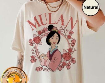 Disney Mulan Princess Floral Portrait Shirt, Retro Disney Mulan Tshirt, Disney Princess Group, Magic Kingdom, Disneyland Girls Group Shirt