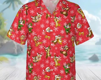 Chip And Dale Christmas Hawaiian Shirt, Disney Holiday Button Up Shirt, Chip Dale Lover Gift,  Xmas Party Outfit