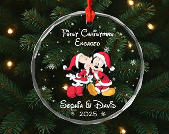 1st Christmas Engaged Disney Ornament, Mickey Minnie Engagement Ornament, 1st Christmas Gift, Custom Engagement Gift