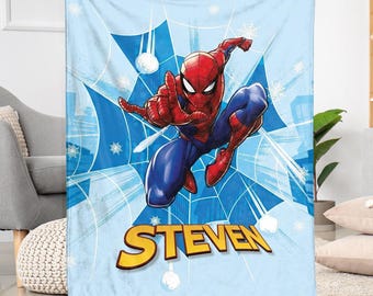 Personalized Spiderman Kids Fleece Blanket, Spidey Throw Blanket