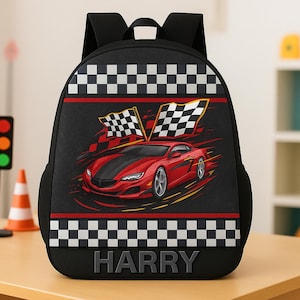 Custom Racing Cars Backpack, Personalized Boys Race Car Backpack, Back To School Bag, Car Lover Gift