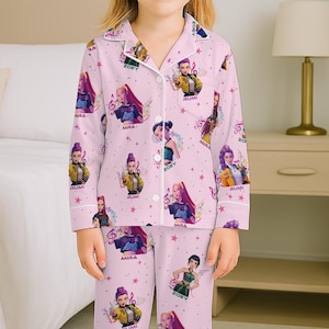 Pink Huntrix Inspired Youth Pajamas Set, Kpop Hunters Pajamas, Kpop Kids Pjs Set, KPop Fan Gift
