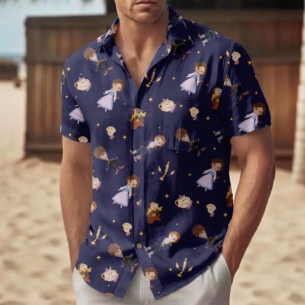 Beauty And The Beast Hawaiian Shirt With Pocket