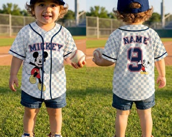 Checkered Mickey Kid Baseball Jersey, Disney Trip Outfit