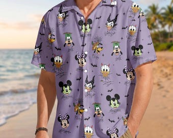 Camisa hawaiana clásica de Mickey y sus amigos para Halloween, atuendo para fiesta de Halloween.