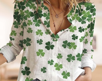 Shamrock Women Blouse, St. Patrick's Day Button Shirt