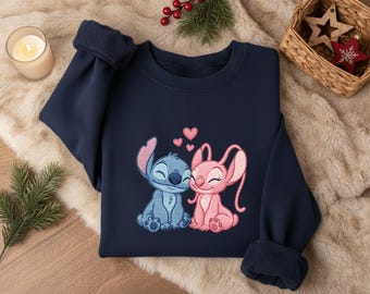 Valentine Stitch And Angel Besticktes Sweatshirt