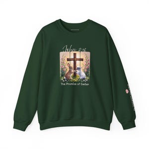 Religious Christian Easter Cross Lamb Bunny Sweatshirt, Bible Scripture Graphic Cotton Blend Jumper, Spring Easter Sweater