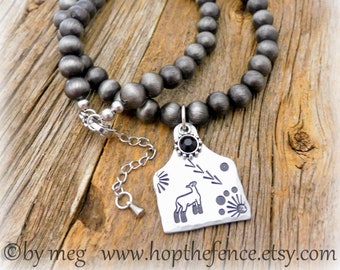 1 1/4" Tall- Show Sheep/Lamb Necklace-Hand Tooled-14g Aluminum- Faux Navajo Pearl Necklace Is 16"+ 2" Ext Chain-