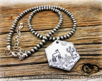 1.25" Show Sheep Necklace- Faux Navajo Pearl Choker- Stock Show Charm- Hand Tooled/Stamped- Thick 12 Gauge Aluminum- 15"+3" Ext. Necklace