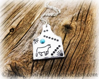 1 1/4" Rustic Show Steer Necklace, Stock Show Jewelry- Hand Stamped 14 Gauge No Tarnish Aluminum- 18" Stainless Chain-