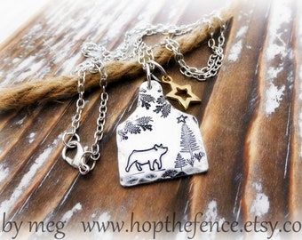 1 1/4" Forest Scene Hog Necklace, Stock Show Jewelry, 4-H Necklace- 14 Gauge No Tarnish Aluminum- 18" Stainless Chain- Star Charm