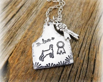 1.25" Tall Tag- Rosette Ribbon Boer Show Goat Necklace, Stock Show Jewelry, 4-H Charm- Hand Tooled-14g Aluminum- 16" Stainless Chain-