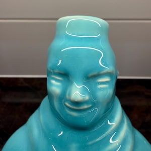 Vintage 1930s Gladding McBean Monk Bottle Turquoise Art Deco California Pottery Monk Decanter Franciscan Glacial Blue Figural Liquor Bottle