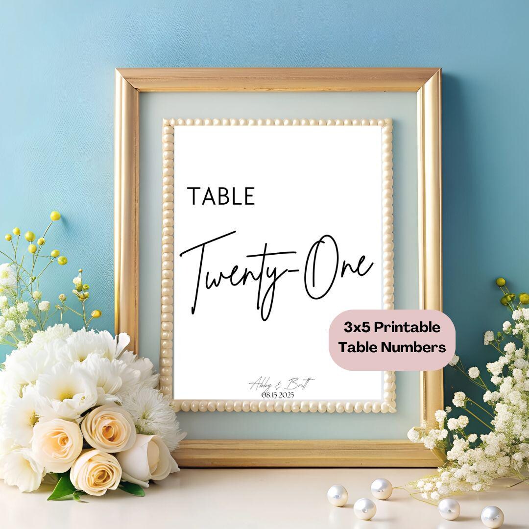 Elegant Wedding Table Numbers 1-25, DIY Canva Template (3x5 Printable ...