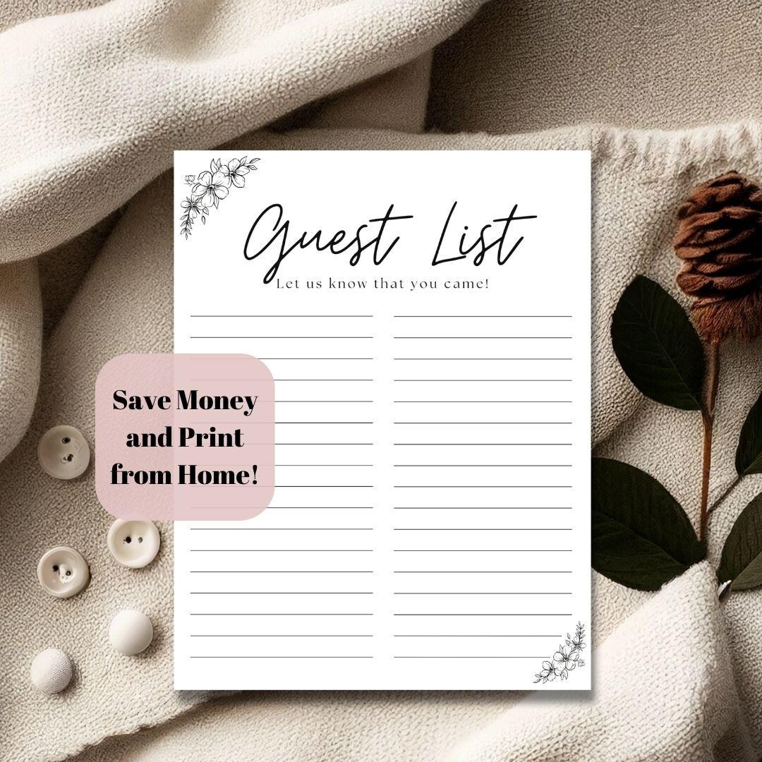 Wedding Guest Book Printable Wedding Guest Minimalist Planner Digital ...