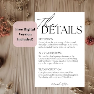 Wedding Details Template Canva Digital Card Modern Wedding Information Template Minimalist Reception Timeline Guest Schedule Elegant Simple